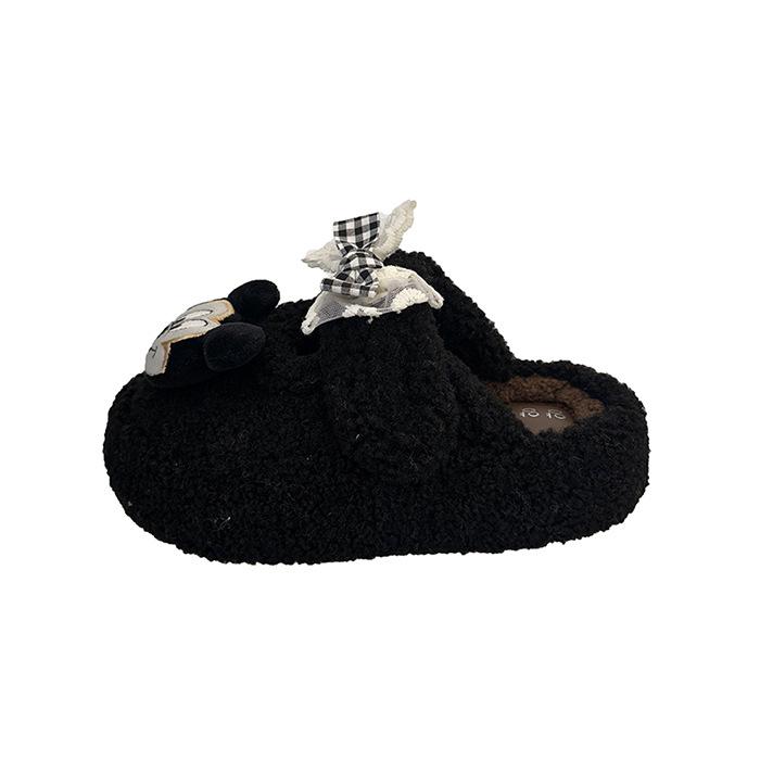 Cute Cartoon Mickey Non-slip and Versatile One-word Fluffy Slippers Women's 2025 Autumn and Winter New Thick-bottomed Warm Cotton Slippers