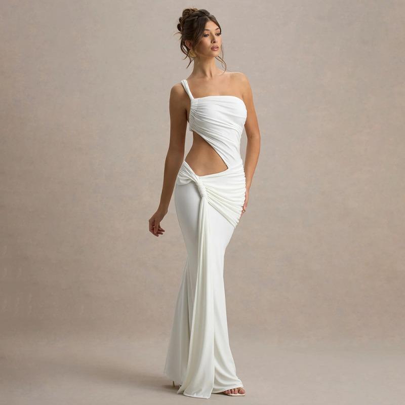 European and American summer sexy one-shoulder backless tube top dress fashionable solid color strap pleated dress