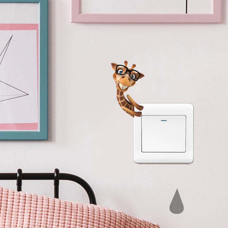 Selbstklebende Lustige Cartoon-Giraffe Schalter Wandaufkleber für Wohnzimmer Schlafzimmer Heimdeko