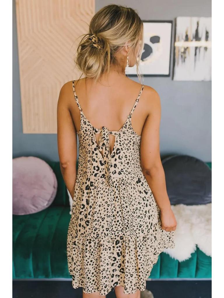 Women's Sexy Leopard Print Slim A-Line Suspender Dress