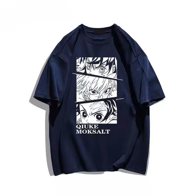 

Pure Cotton Dynamic Style Demon Slayer Print Fashionable and Casual Shortsleeved Tshirt for Students 4XL