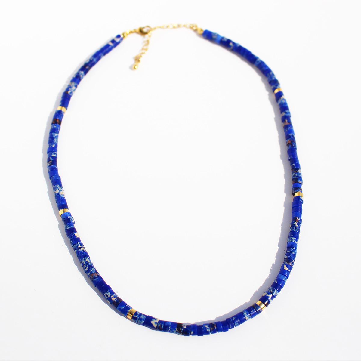 

Греческое нишевое ожерелье из лазурита и тигрового глаза с натуральными камнями - стиль для отпуска для женщин