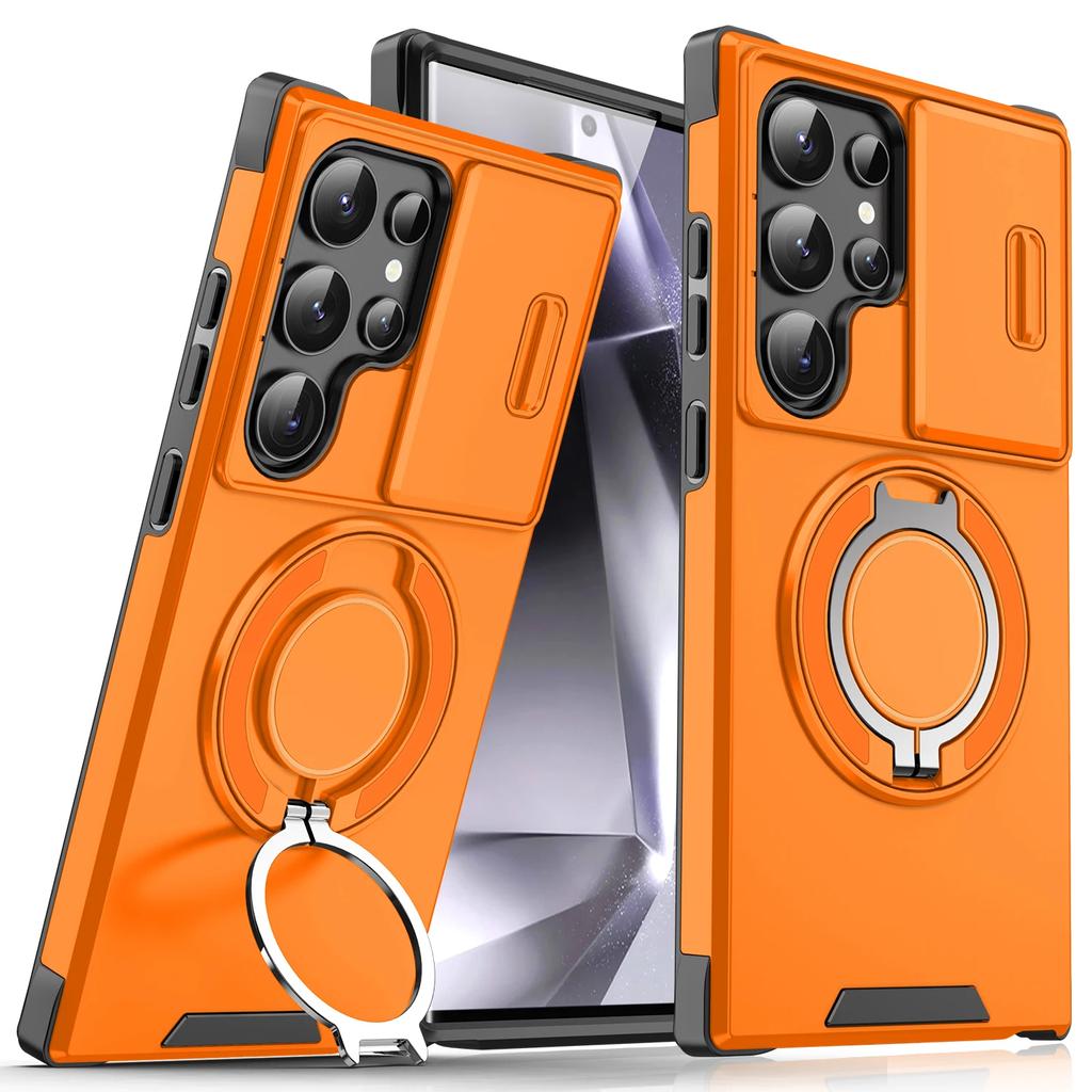 Armor Magnetic Ring Stand Case For Samsung Galaxy S24 S23 S22 S21 Ultra S23 S24 Plus S20 FE Cover Slide Lens Protection Funda