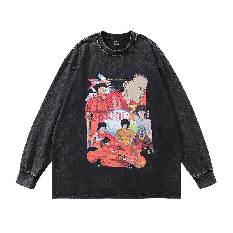 Men'S Trendy T-Shirt Animation Printing Washed Old Short-Sleeved T-Shirt Men'S And Women'S Street Hip-Hop Half-Sleeved Top Trendy