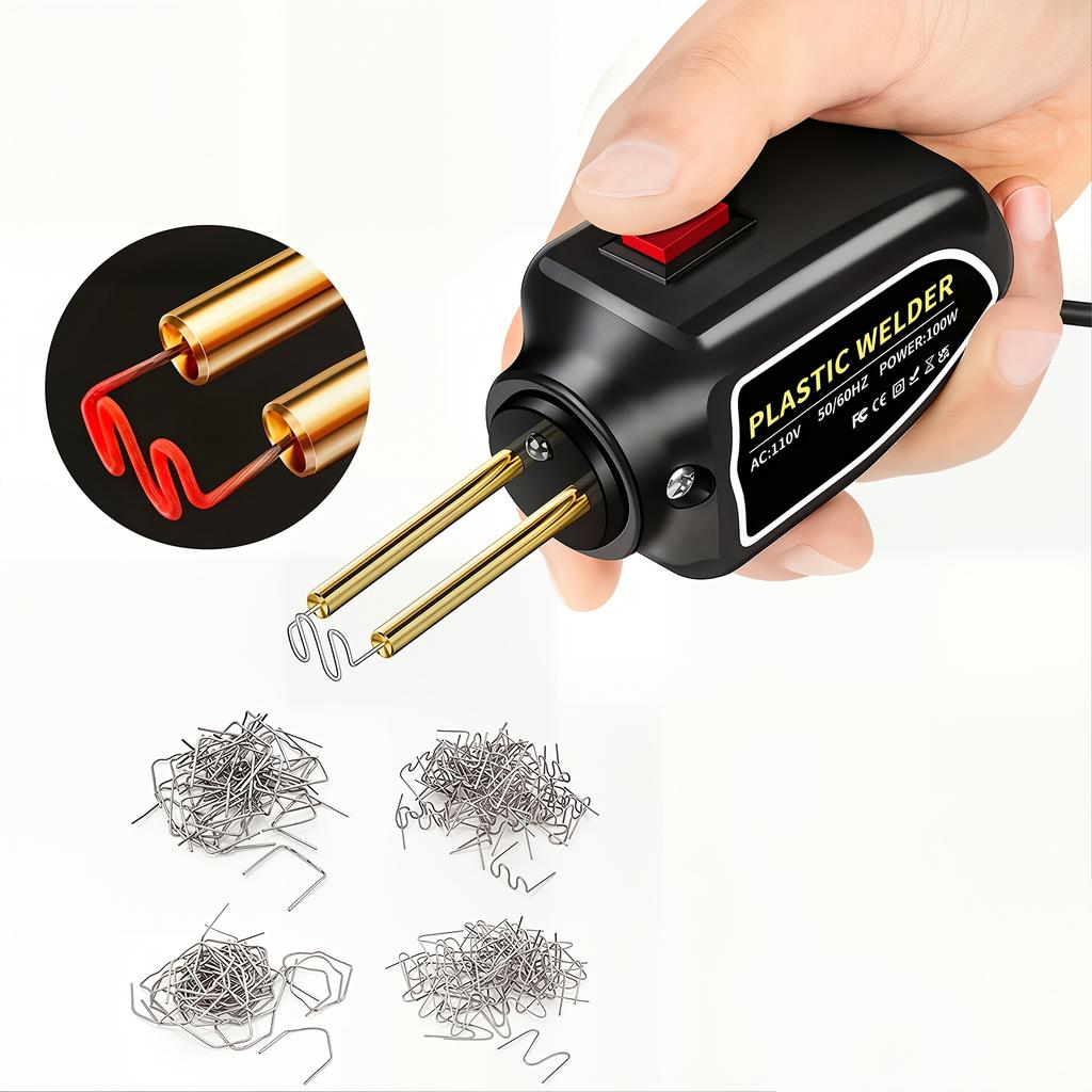 100w Portable Plastic Welding Repair Kit Mini Hot Melt Soldering Gun Essential Tool For Car Bumper Fender Kayak Pliers ( 200pcs Staples For Free)