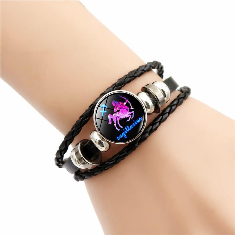 12 Constellations Charm Bracelet Men Women Fashion Multilayer Weave Leather Bracelet Birthday Gifts