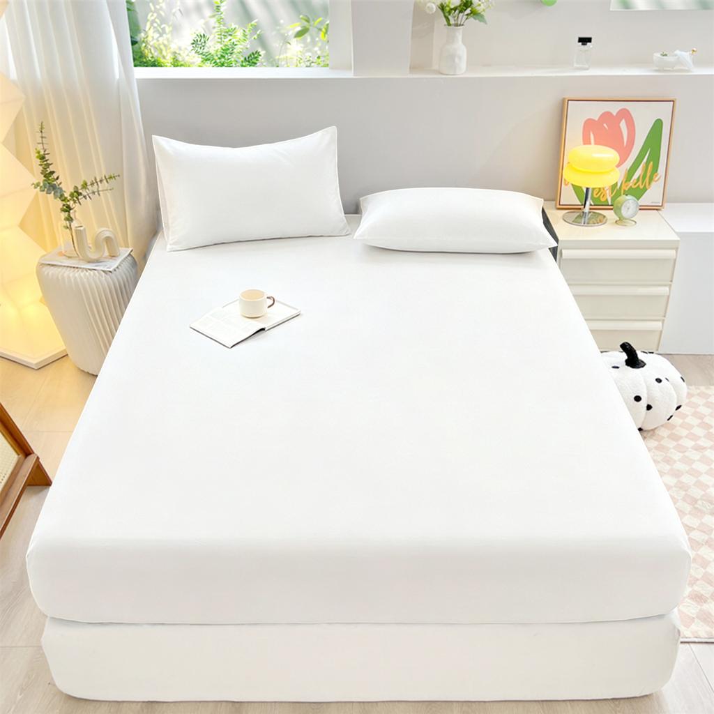 Solid Color Brushed Fitted Sheet Set Simple Mattress Protector Soft Breathable Bed Cover for Home Bedroom