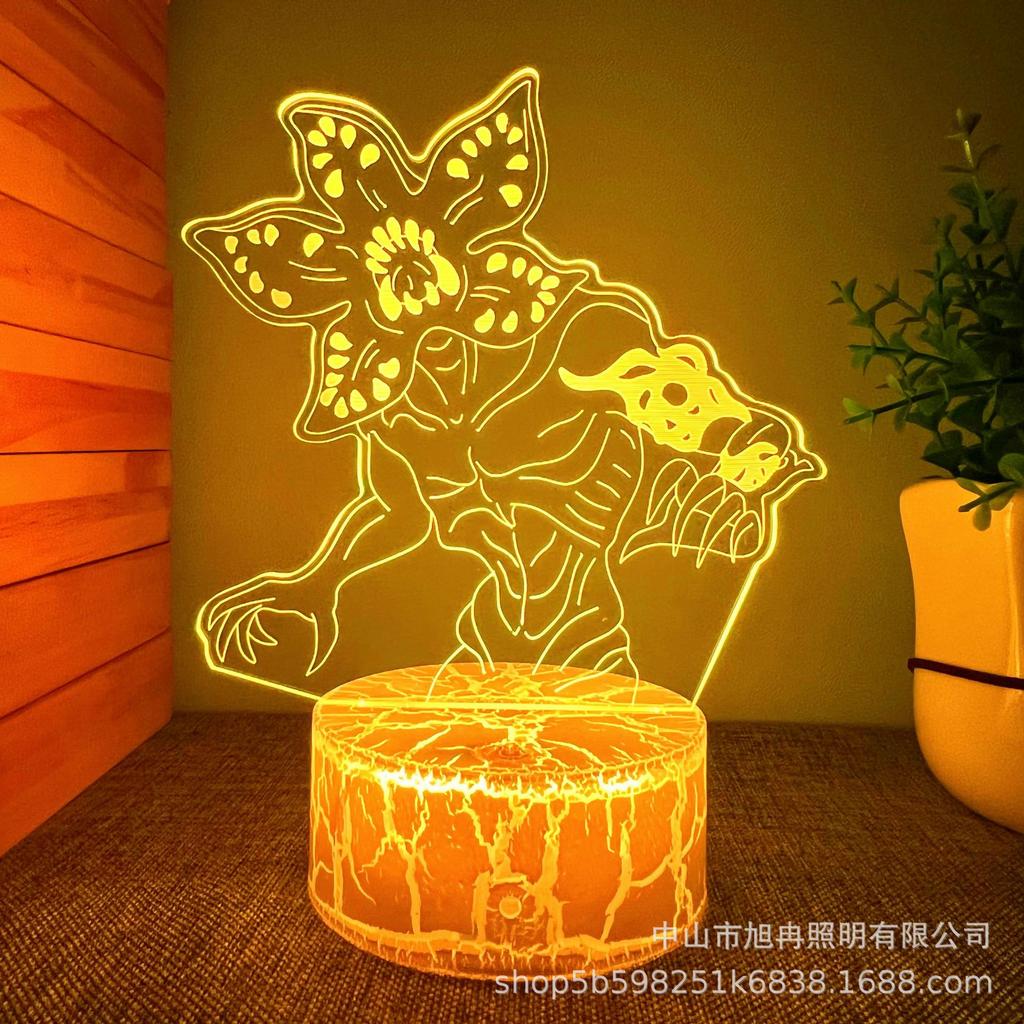 Black 3D Crackle Night Light: 16-Color Table Lamp