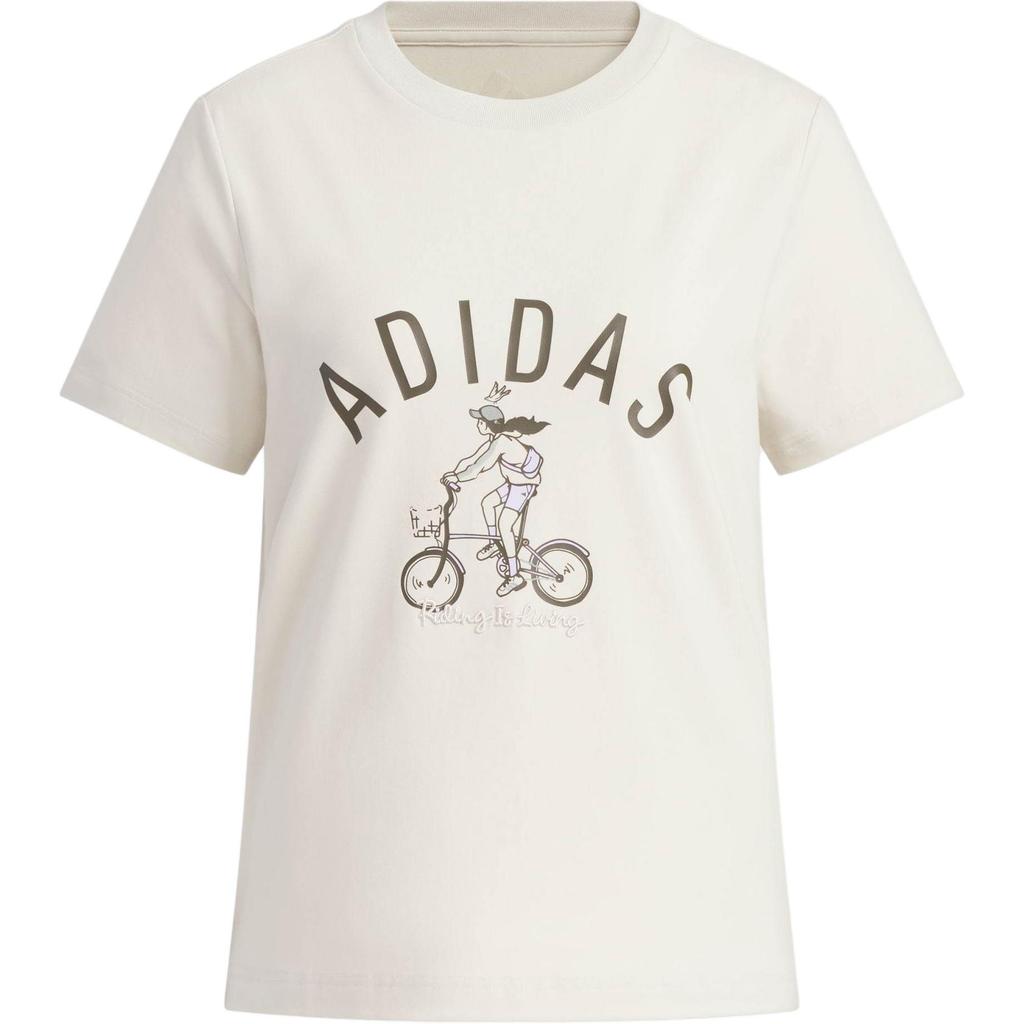 Adidas Short Sleeve Sports Casual T-Shirt With Round Neck And Print Women Tops Alumina-Brown JN7772