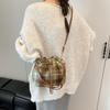 Vintage Plaid Women Woolen Shoulder Bucket Bags Korean Style Ladies Drawstring Handbags Autumn Versatile Female Crossbody Bag