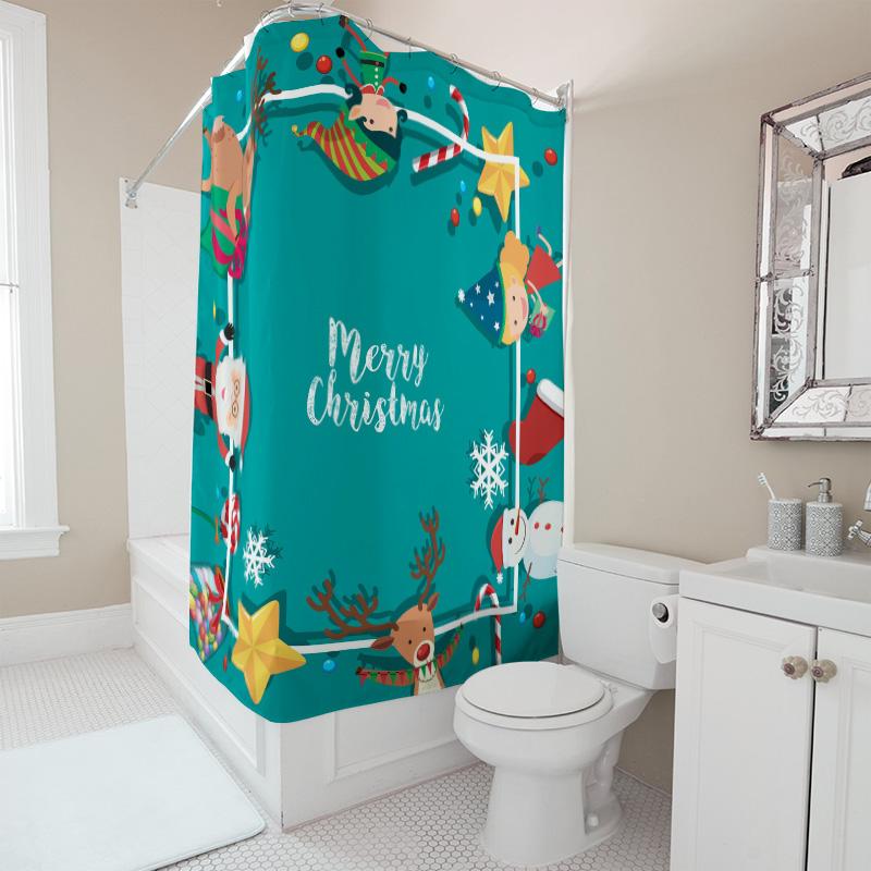 TU Christmas Shower Curtain Merry Christmas Bathroom Decor Festive Holiday Xmas Waterproof Fabric Shower Curtain Set