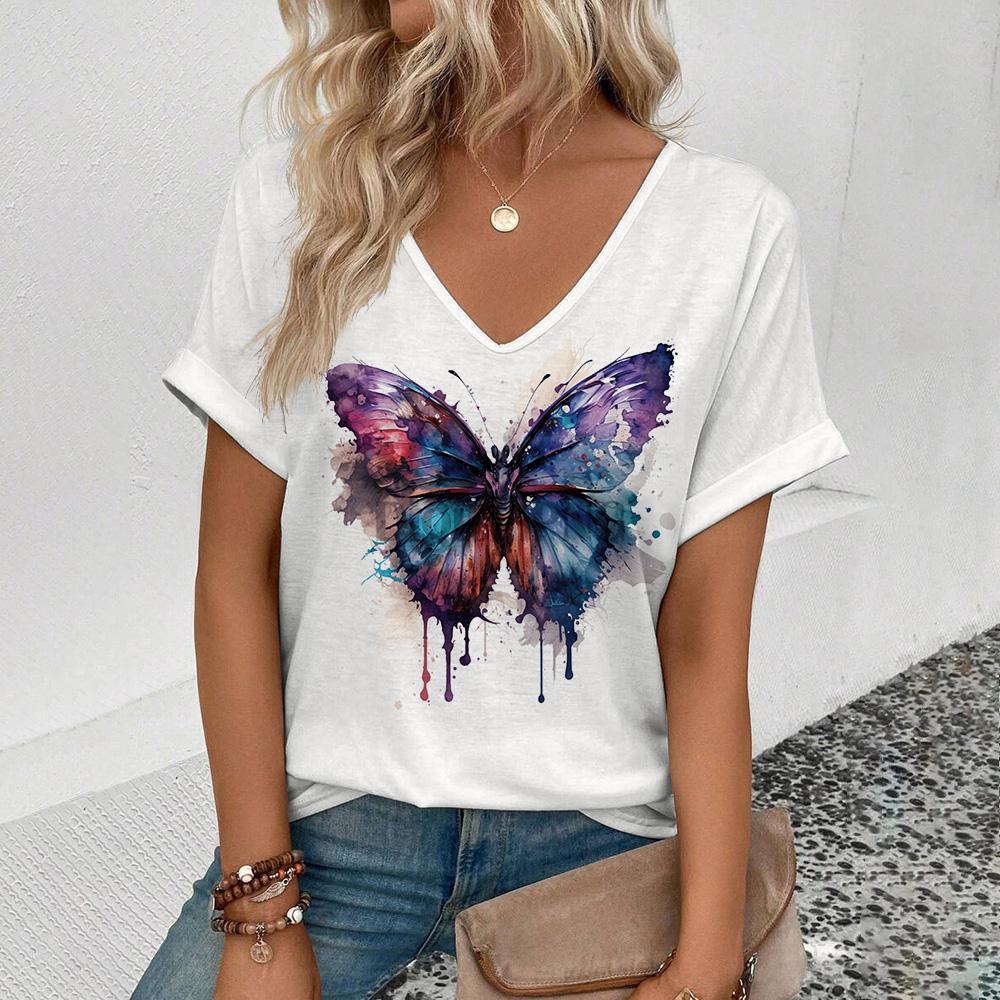 Fashion Flower 3D Print T-shirt Women Streetwear Summer Casual T Shirts Y2k Tops Woman Harajuku V-Neck Tees Oversized Clothing