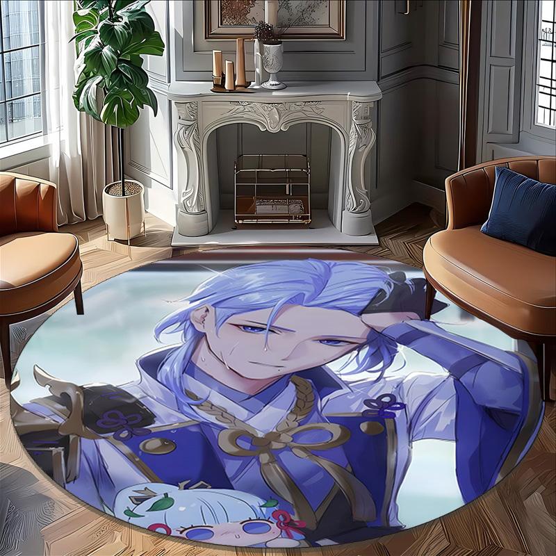 1pc Genshin Impact1 Print Round Carpet Chair Round Carpet Suitable for Bedroom Living Room Home Decorative Carpet