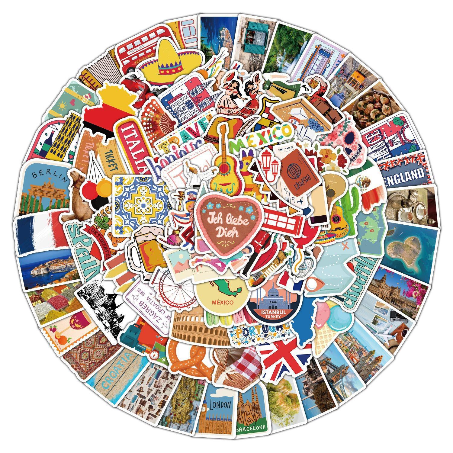 

100 Waterproof Travel & Journal Stickers: Ideal for Notebooks, Phones, Water Bottles & More
