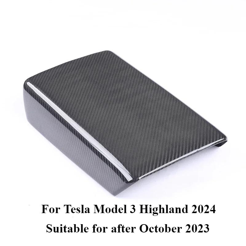 For Tesla Model 3 Y Accessories Armrest Protector Box 3K 240G Real Carbon Fiber Cover Center Console Panel Pad Model3 Highland