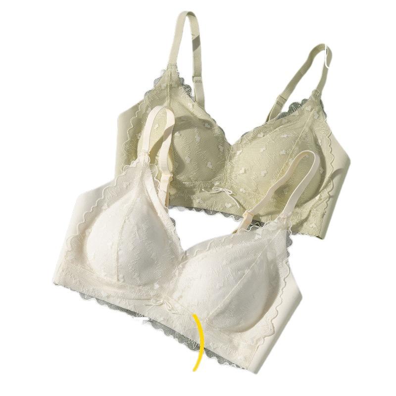 Cream Lace Wireless Bra with High Side Panels for Side Fat Control