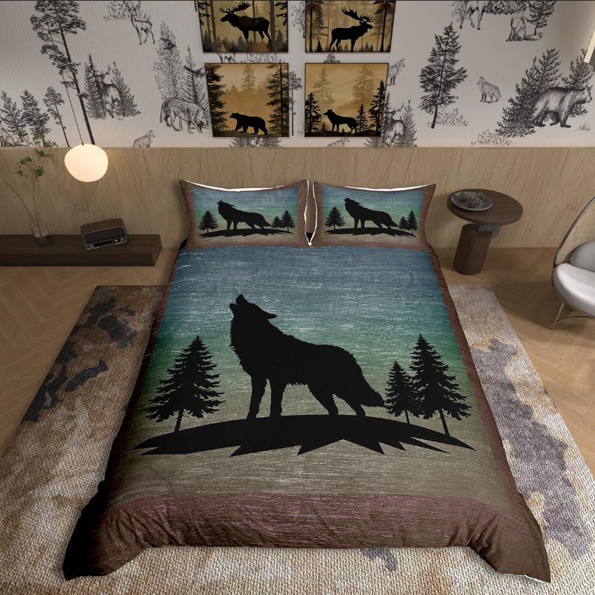 Homewish Wildlife Wolf Duvet Cover SetWoodland Animal For Teens Bedding SetJungle Safari Decor