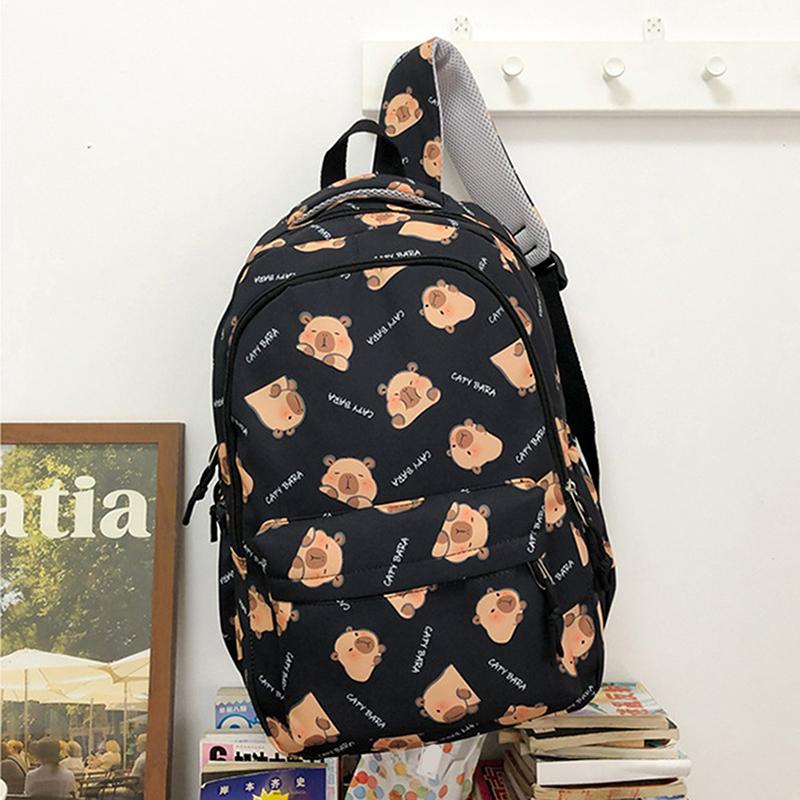 Large Capacity Lightweight Backpack Cartoon Capybara School Bag Student Schoolbag Adjustable Straps Backpack Gifts