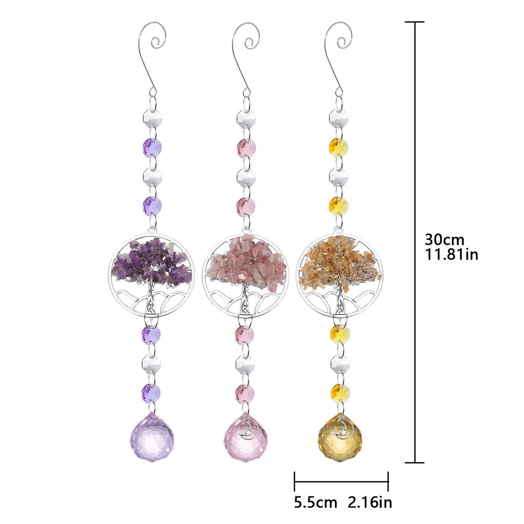 Tree of Life Crystal Suncatcher Hanging Catcher Pendants Wind Chimes Rainbow Prism Window Drop Bell Christmas Tree Home Decor