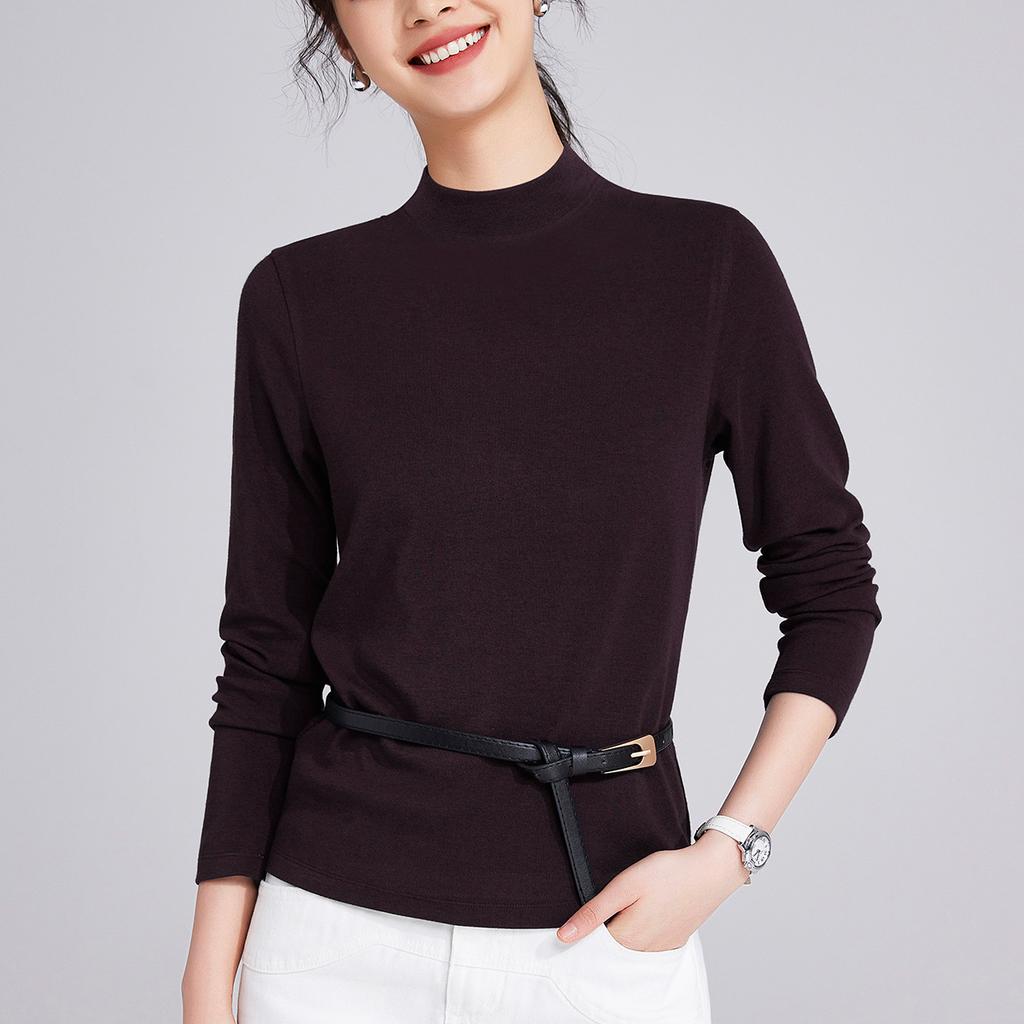 Semi-turtleneck Tencel wool long-sleeved women's early autumn slim-fit top new autumn inner bottoming shirt autumn