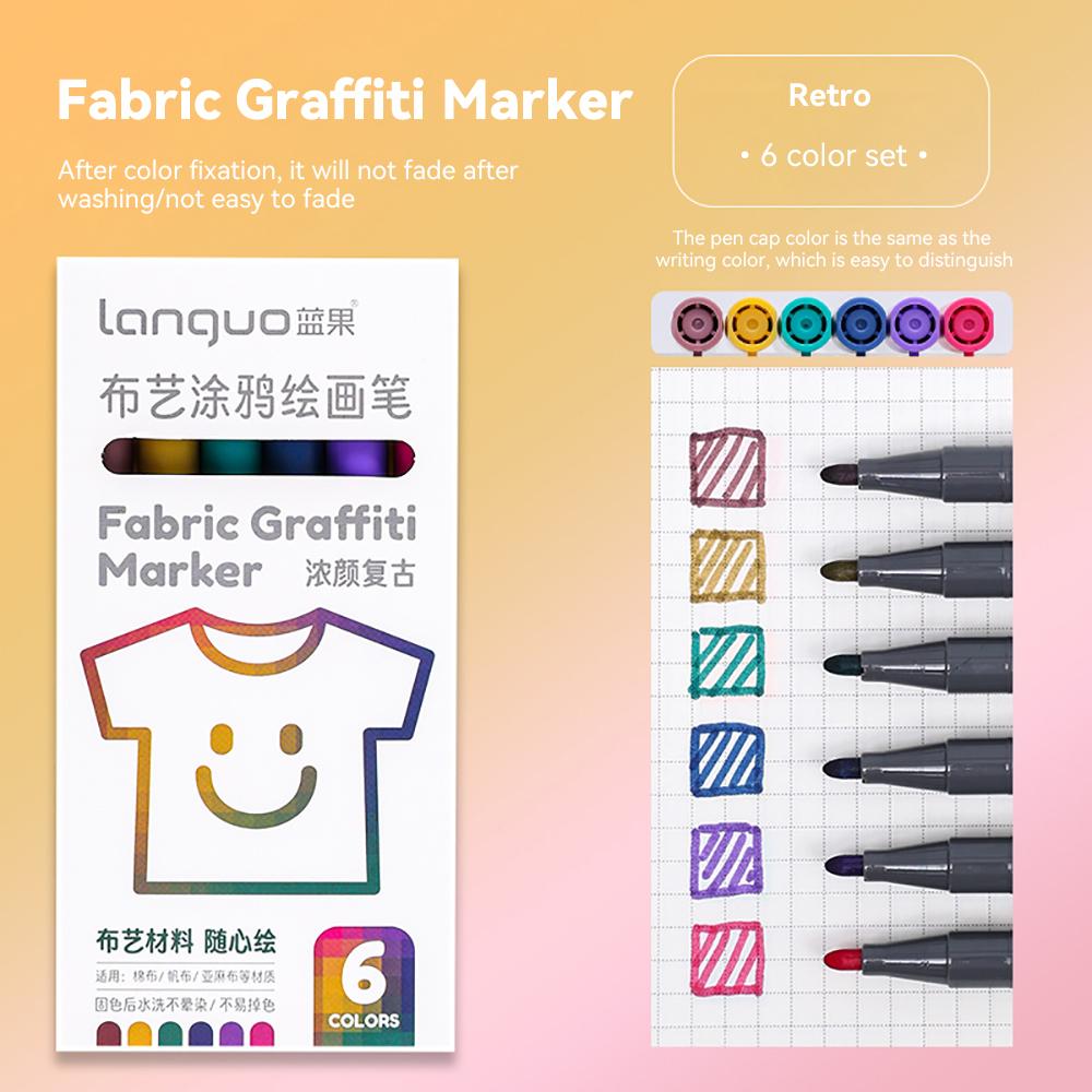 6colors/Set Fabric Paint Marker Pen Clothes Textile Waterproof Diy Crafts T-Shirt Bag Shoes Permanent Art Graffiti Color Markers