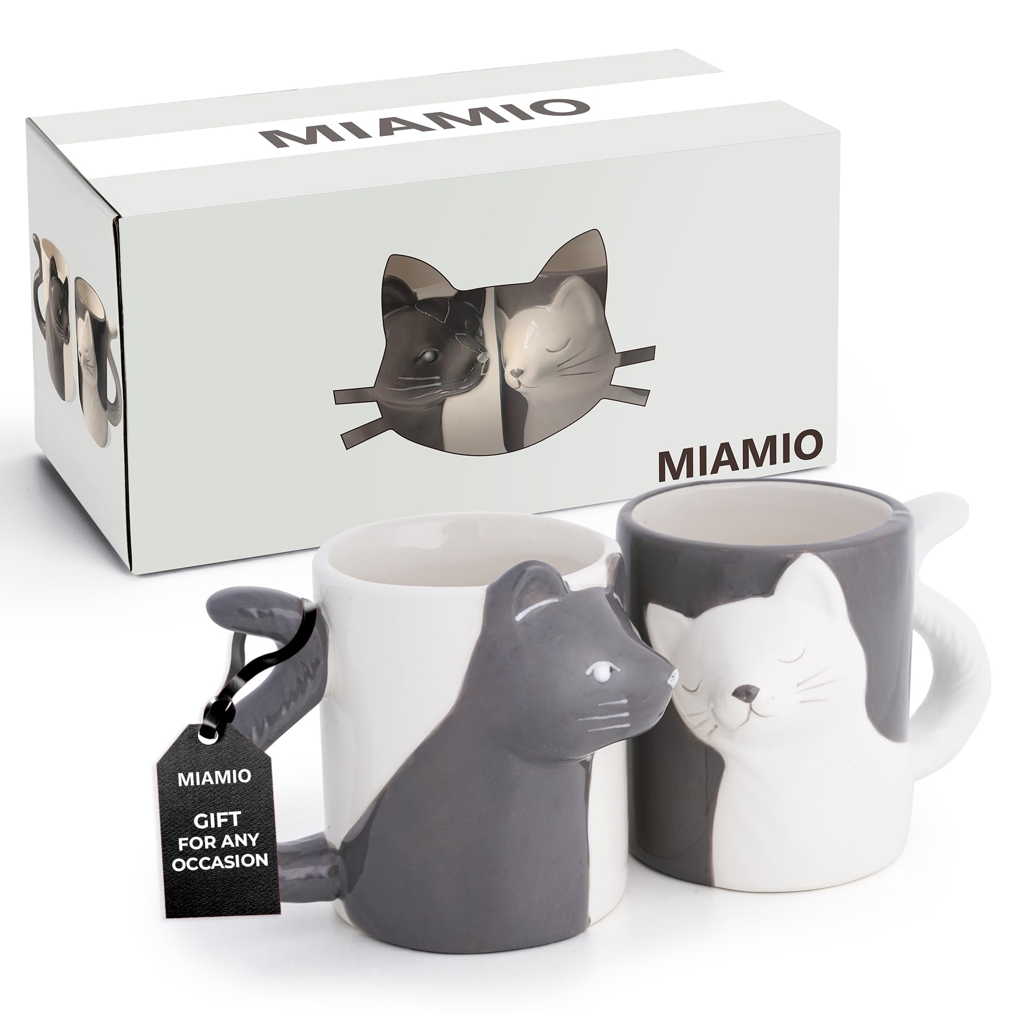 

MIAMIO Kissing Cat Mugs Cat Lover Gifts for - Set/Coffee Cups, Men/Women серый