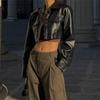 Giacca corta da donna sexy in pelle manica lunga moda Lady Street Wear giacca nera casual