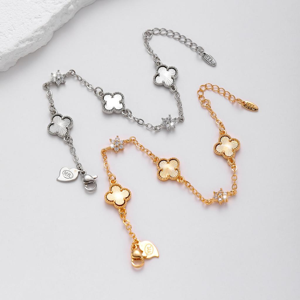 Clover Bracelet Color Preserved Gold Silver Inlaid Zircon Bracelet