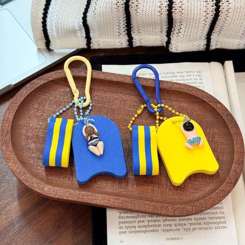 Cute Swimming Doll Keychain with Mini Floating Board Pendant Sturdy Clasp for Pencil Case Decor Kids Reward