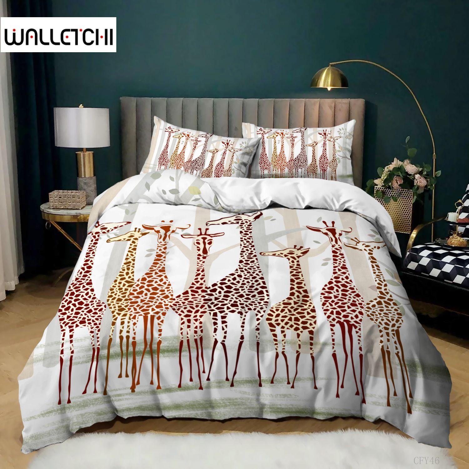 

Giraffe Duvet Cover Set Full Size Animal Theme Comforter Cover Giraffe Pattern For Kids Teens Boys Polyester Giraffe Quilt Cover EU single(135x200cm)