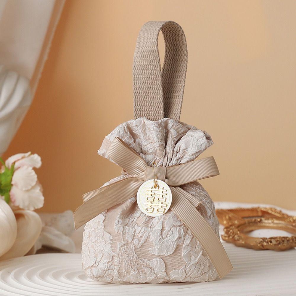 Korean Style New Year Drawstring Bag Bowknot Red Handbag Wedding Candy Bag  Wedding