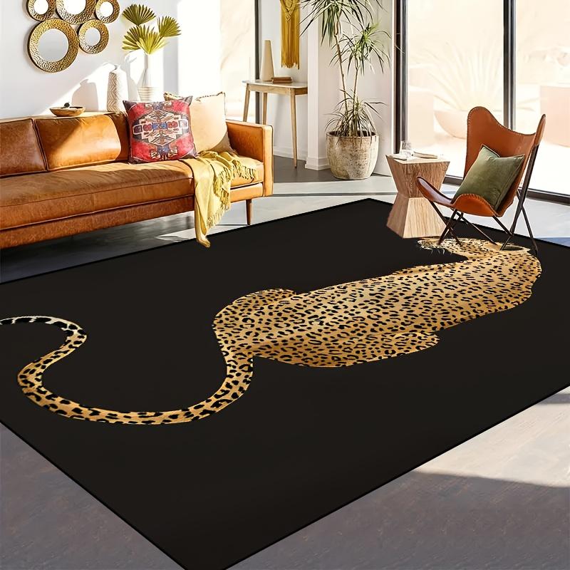 

1 шт. Коврик с леопардовым принтом - Машинная стирка, Декоративный ковер с черным фоном и золотистым леопардовым дизайном 50x80cm