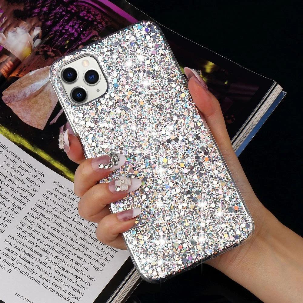 Glitter Phone Case For iPhone 13 12 11 14 15 Pro Max Luxury Soft Epoxy Crystal Cover For iPhone XR XS 7 8 Plus SE Sequins Funda