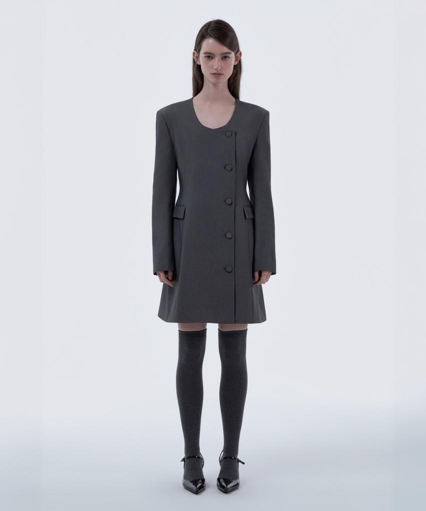 Mausolleum Jenn Round Neck Suit Jacket Dress - Gray
