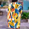Women Plus Size V Neck Long Sleeve Printed Striped Dress With Pockets