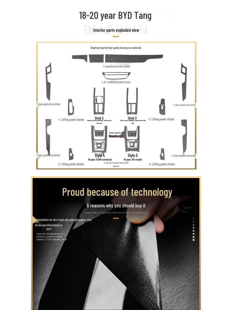 Black Warrior Brushed Car Sticker for 18-20 BYD Qin Pro Interior Decor