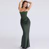 Sexy Satin Evening Club Party Dresses Women 2026 Summer Strapless Off Shoulder Fishbone Ruched Maxi Long Dress Elegant Robe