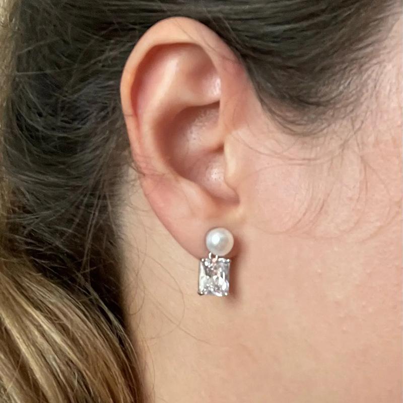 2024 New Natural Freshwater Pearl Earrings For Women,Hanging Square Pearl Earrings Silver 925 Mom Gift White Black