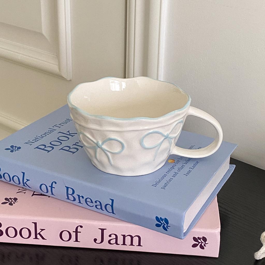 1Pc Bow Ceramic Mug, Exquisite and Simple Bow Large Capacity Couple Cup, Suitable for Home Decoration, Home Drinking Water, Candlelight Dinner,