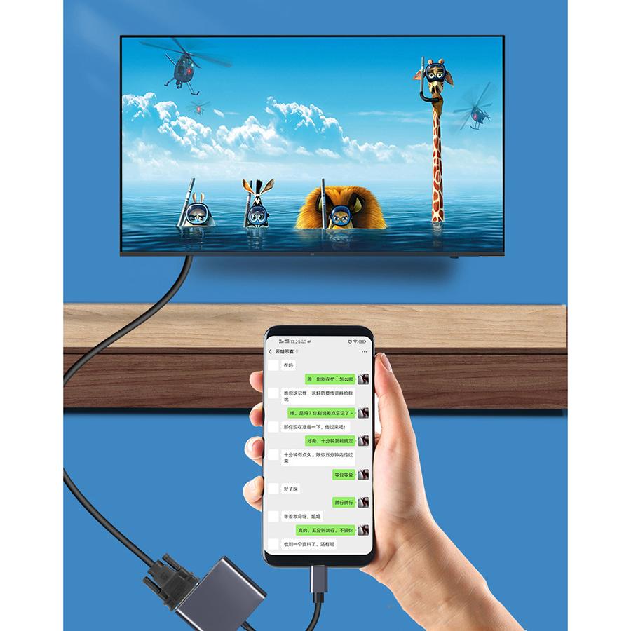 Type-C 4 in 1 Audio Converter Type C to HDMI/VGA/USB/USB-C Hub Adapter