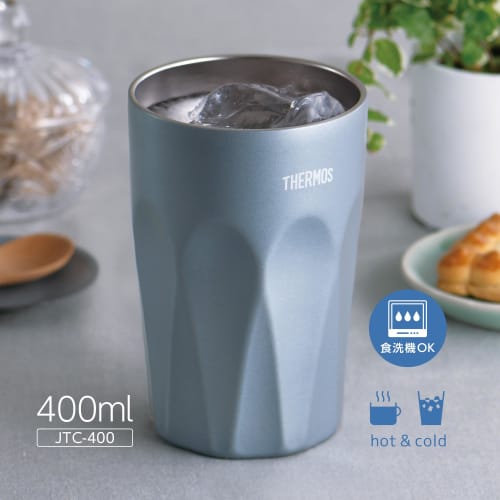 Thermos Vacuum Insulated Tumbler, 400ml, Misty Blue, Glass-like Design, JTC-400 MSB
