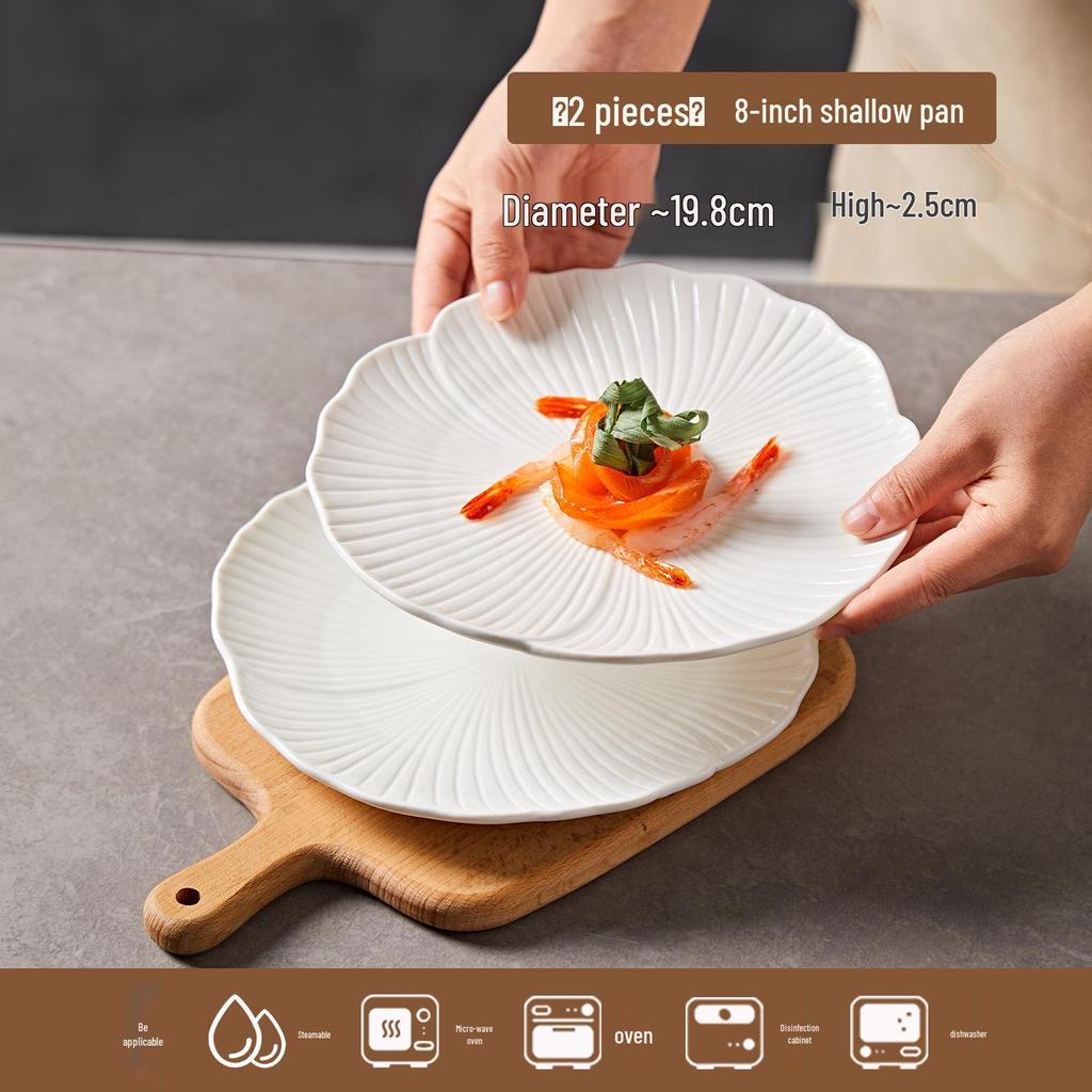 Bílá keramická sada talířů na polévku a salát - Stolní nádobí v západním stylu pro domov a hotel