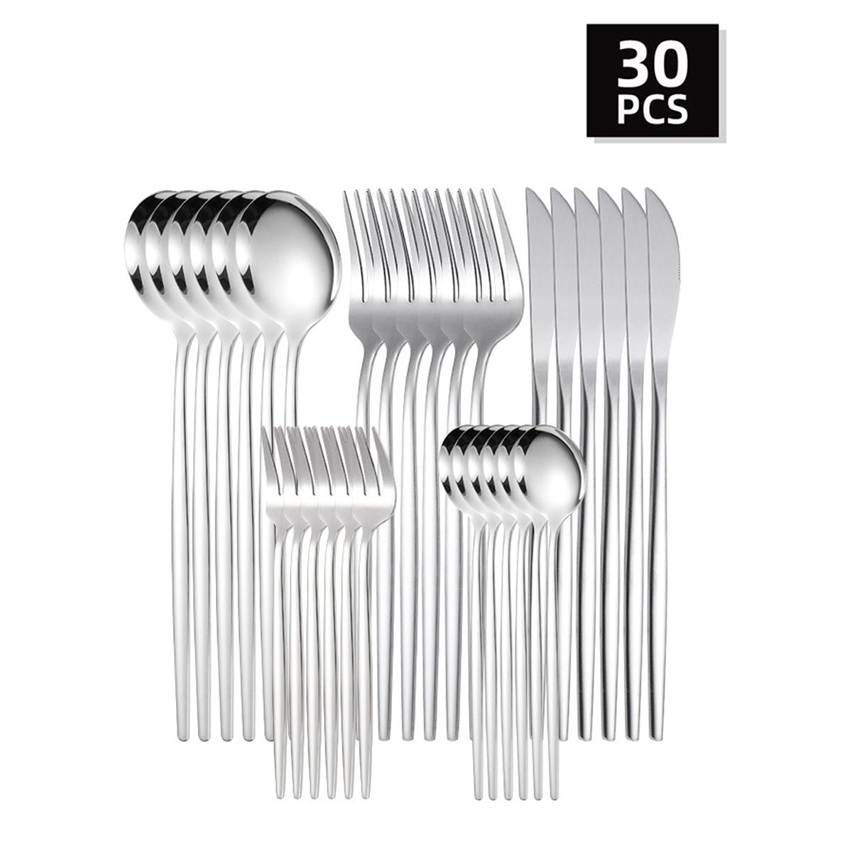 

Набор столовых приборов из нержавеющей стали, 30 предметов: нож для стейка, вилка для фруктов, набор десертных ложек серебряный