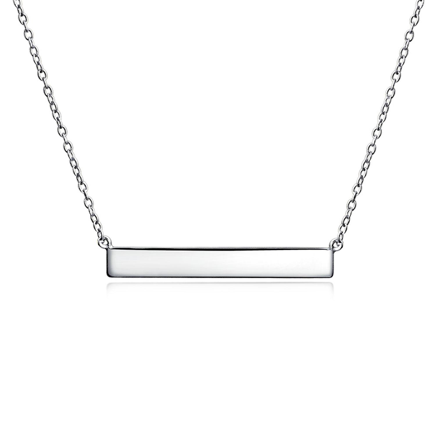 

Thin Name Plated Style Engravable Horizontal Diagonal Flat Bar Pendant Necklace for Women or Teens Sterling Silver [Bling Jewelry] .925