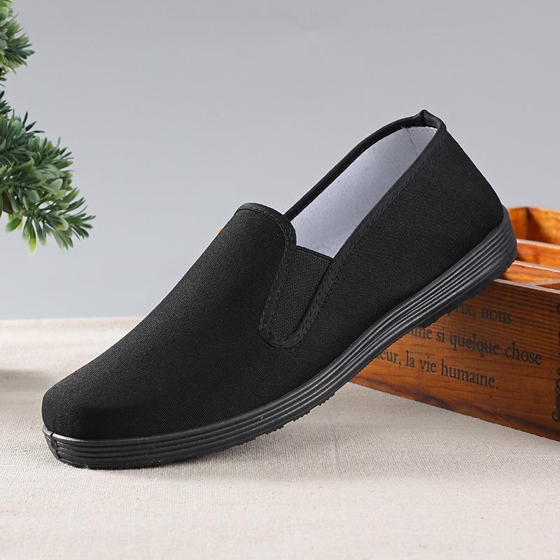 Old Beijing cloth shoes men's soft-soled one-pedal breathable all-black-soled work shoes dad shoes walking back casual shoes