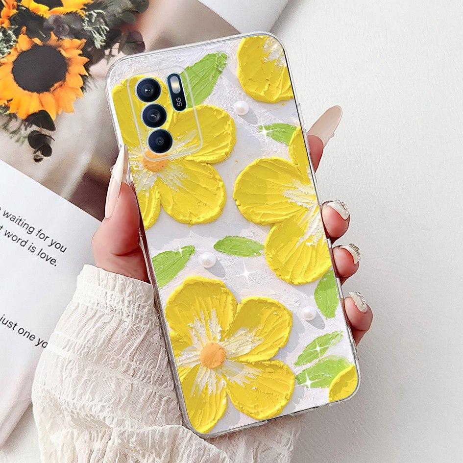 Für OPPO Reno 6 6Z 5G Hülle CPH2237 CPH2251 Cover Mode Blume Weiches Silikon Stoßfänger auf OPPO Reno6 Pro CPH2249 Reno6 CPH2235 Kappe
