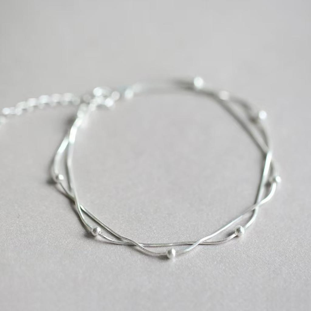 925 Sterling Silver Layered Heart Beaded Bracelets for Women and Teens | Fashion Link Chain Bracelet | Great Jewelry Gift