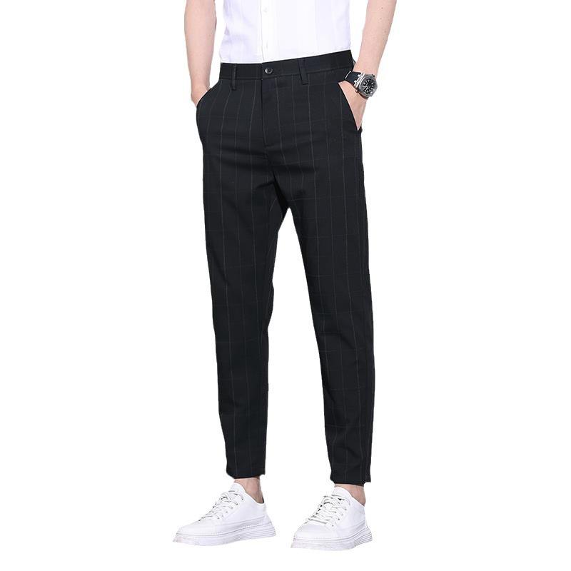 Secțiune ultra-subțire de vară carouri pantaloni nouă sferturi costum pantaloni drepți largi 9 pantaloni pantaloni casual pentru bărbați trend versatil