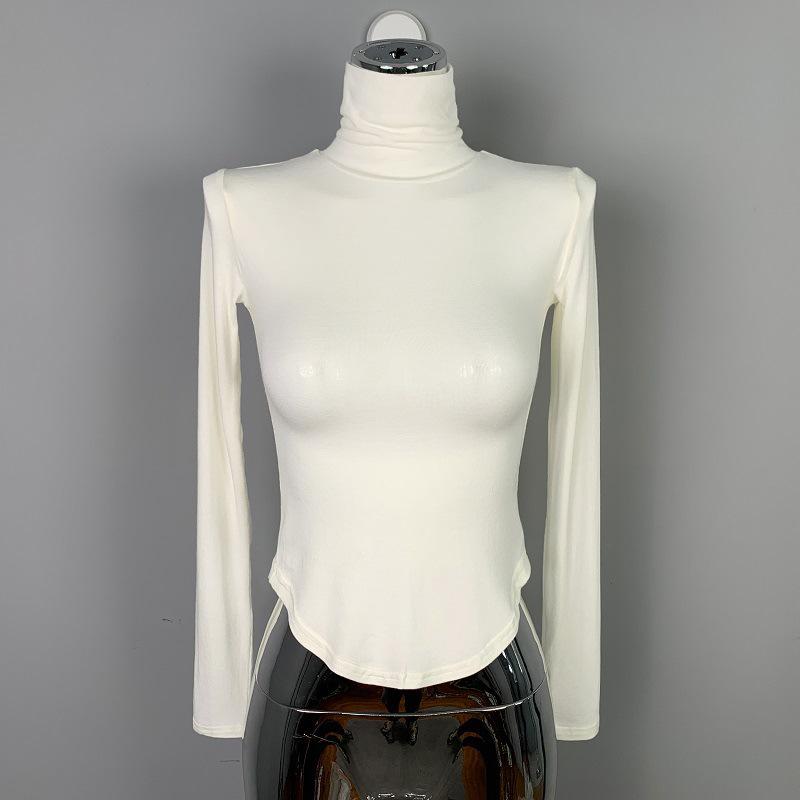 

Korean Sexy Bust-Enhancing High Neck Slimming Long Sleeve T-shirt for Women One Size білий