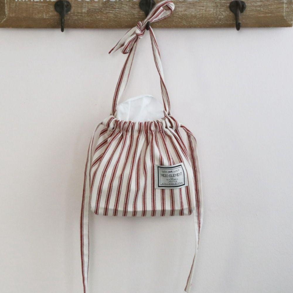 Korean Style Drawstring Tissue Bag Cotton Paper Towel Dispenser Stripe Napkin Holder Bathroom